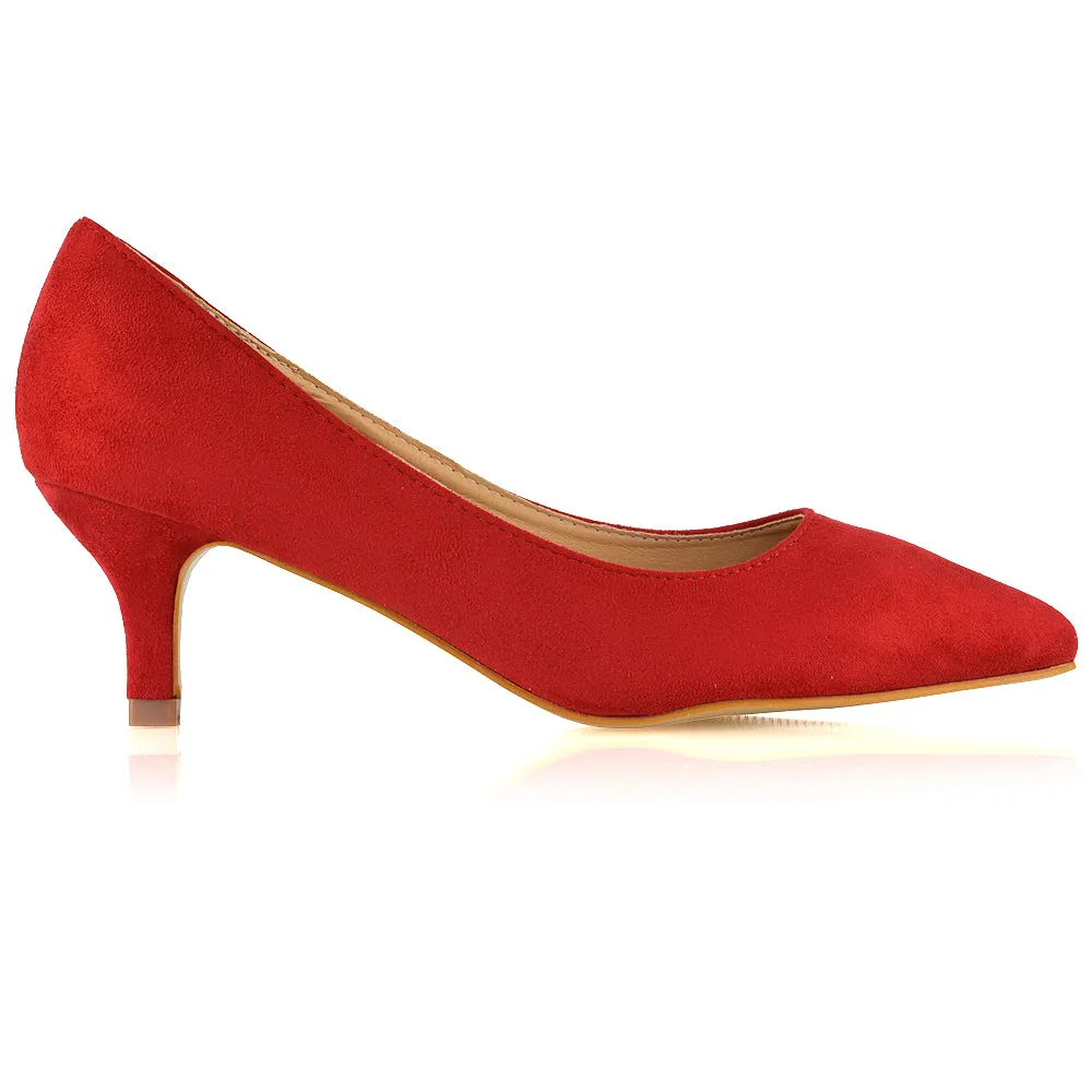 Cali Pointed Toe Slip on Low Stiletto Kitten High Heel Court Shoes in Red sold by XYlondon product image thumbnail 2