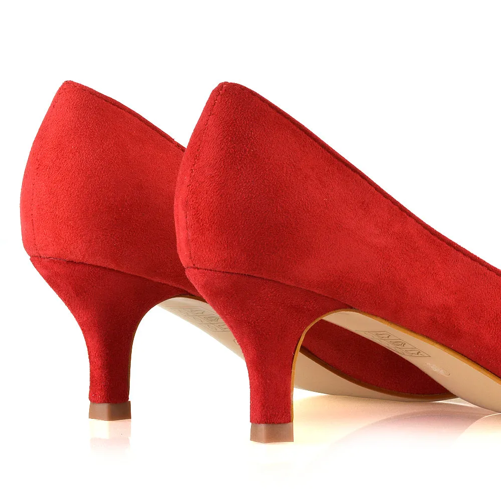 Cali Pointed Toe Slip on Low Stiletto Kitten High Heel Court Shoes in Red sold by XYlondon product image thumbnail 4