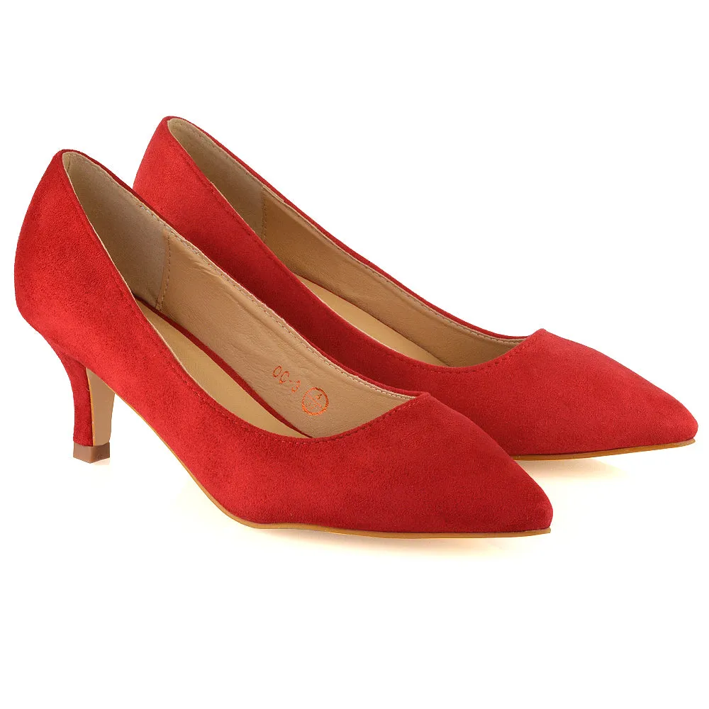 Cali Pointed Toe Slip on Low Stiletto Kitten High Heel Court Shoes in Red sold by XYlondon product image thumbnail 3