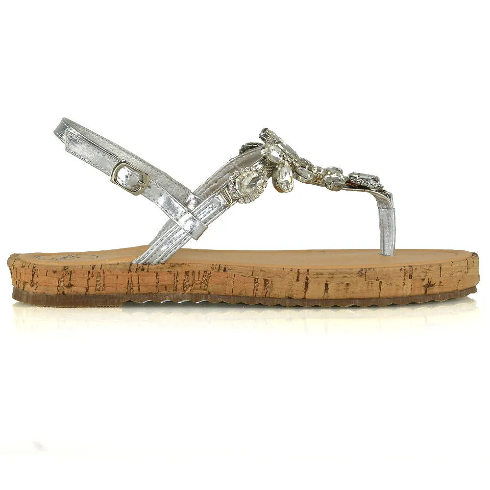 Adley Sling Back Strappy Toe Post Platform Rhinestone Diamante Sandals in Silver sold by XYlondon product image thumbnail 2