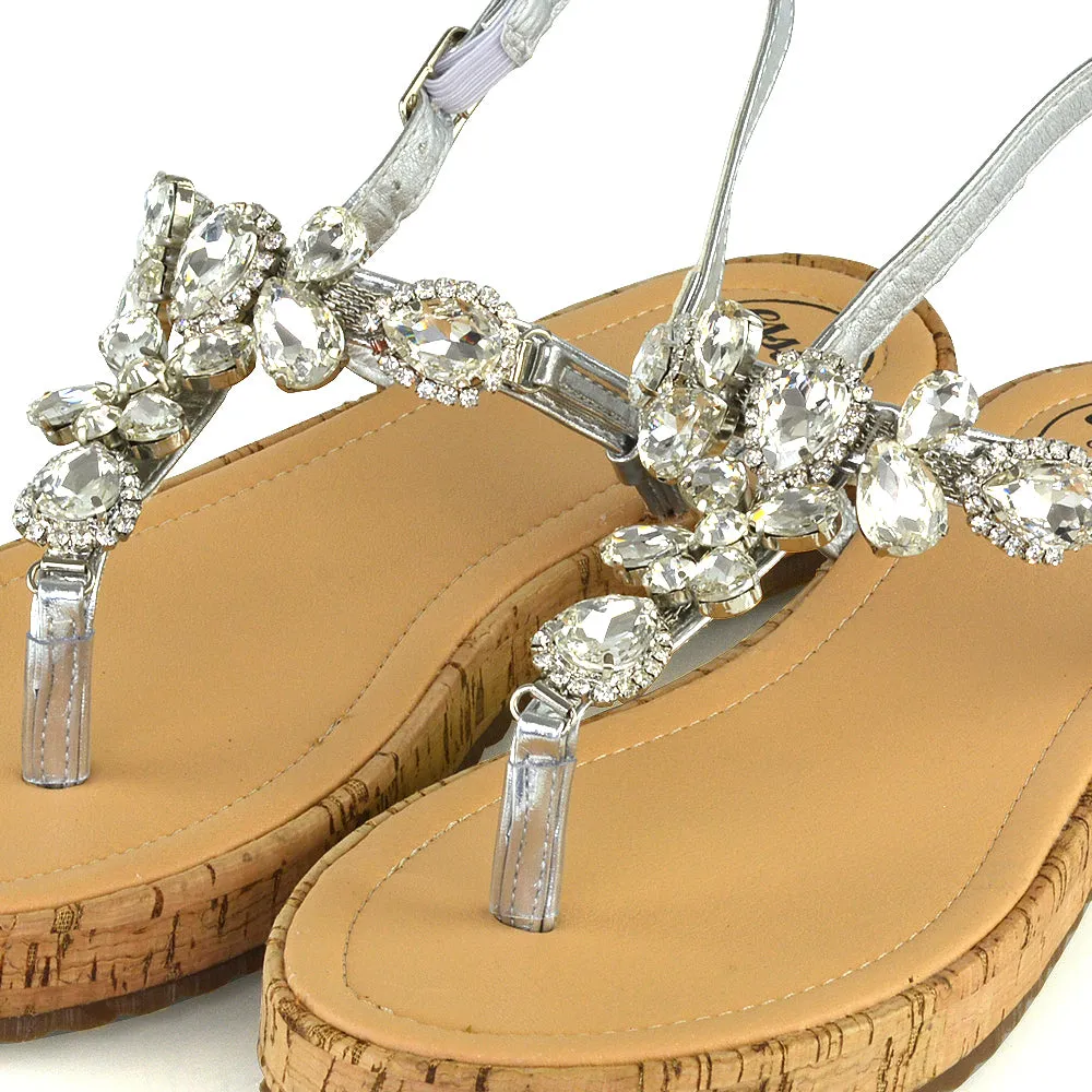 Adley Sling Back Strappy Toe Post Platform Rhinestone Diamante Sandals in Silver sold by XYlondon product image thumbnail 4