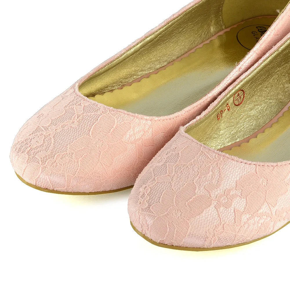 Keva Round Toe Lace Detail Slip on Wedding Flats Ballerina Bridal Pumps In Pink Satin sold by XYlondon product image thumbnail 3