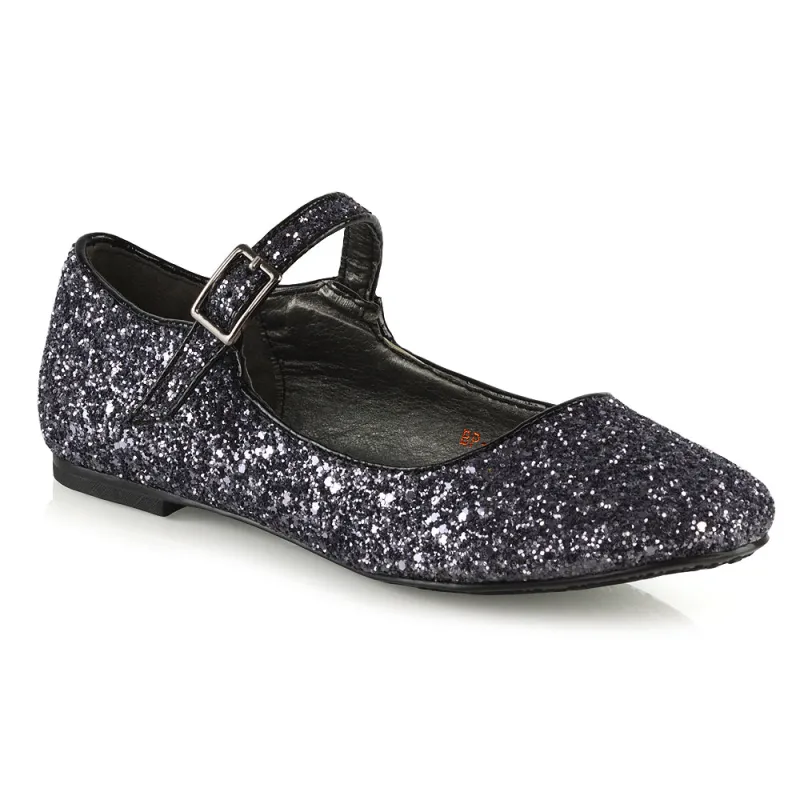 Amanda Buckle Up Strappy Ballerina Pump Flat Bridal Shoes In Black Glitter sold by XYlondon