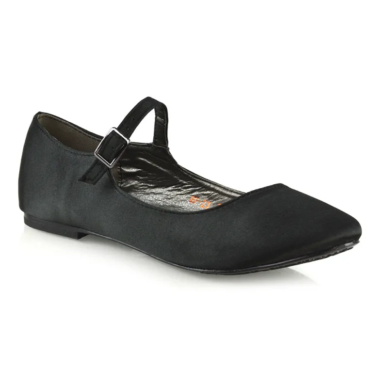 Nellie Ballerina Pump over the Foot Buckle up Strap Wedding Flat Bridal Shoes in Black Satin sold by XYlondon