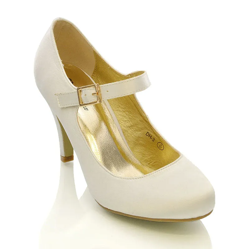 Nadia Strappy Buckle mid Stiletto High Heel Sandals Bridal Shoes for Wedding in Ivory Satin made by XYlondon