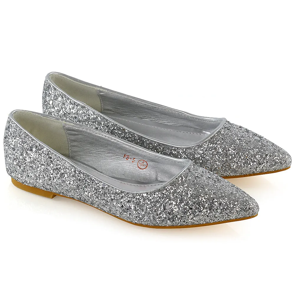 Rosalie Statement Pointed Toe Flat Bridal Ballerina Pump Shoes in Silver Glitter sold by XYlondon product image thumbnail 3
