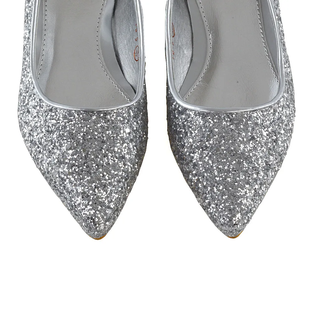 Rosalie Statement Pointed Toe Flat Bridal Ballerina Pump Shoes in Silver Glitter sold by XYlondon product image thumbnail 4