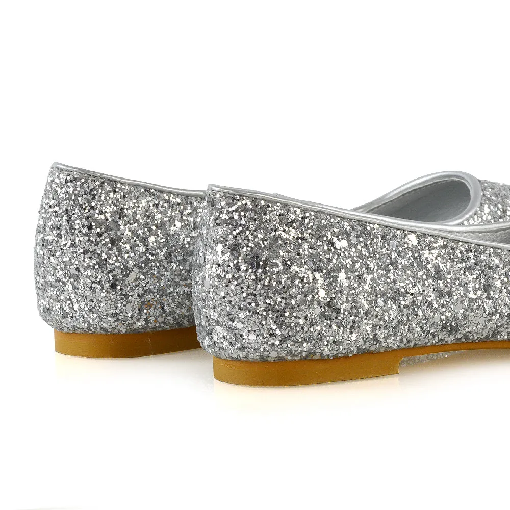 Rosalie Statement Pointed Toe Flat Bridal Ballerina Pump Shoes in Silver Glitter sold by XYlondon product image thumbnail 5