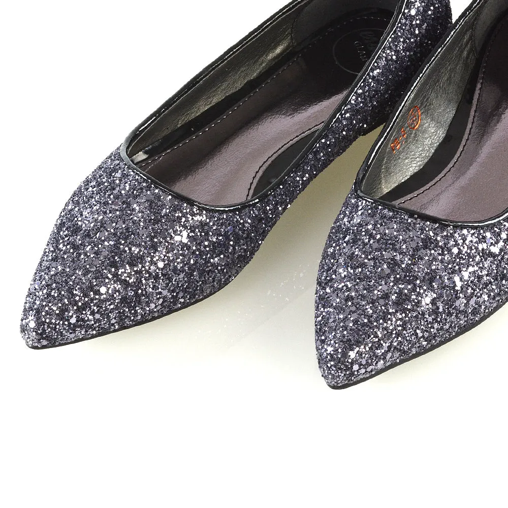 Rosalie Statement Pointed Toe Flat Bridal Ballerina Pump Shoes in Black Glitter sold by XYlondon product image thumbnail 4