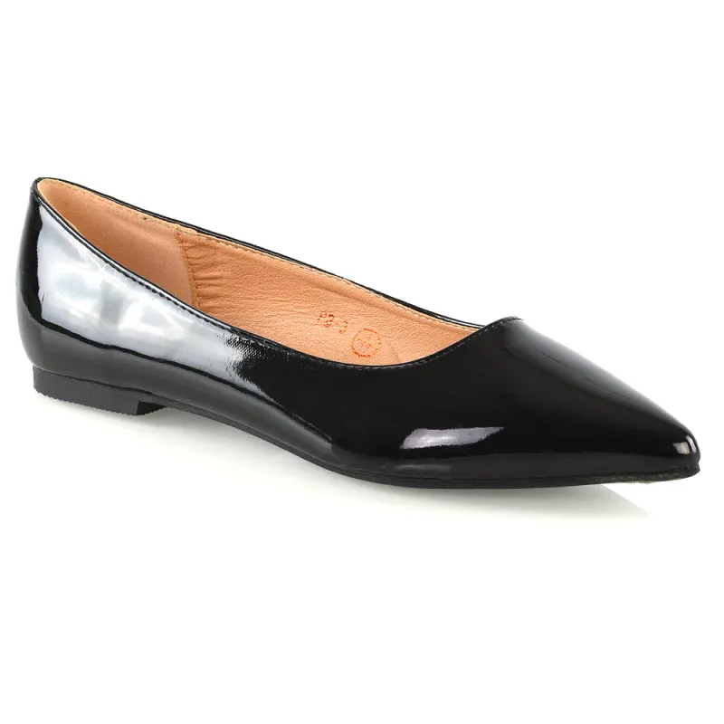 Cordelia Slip on Pointed Toe Flat Ballerina Pump Shoes In Black Patent sold by XYlondon
