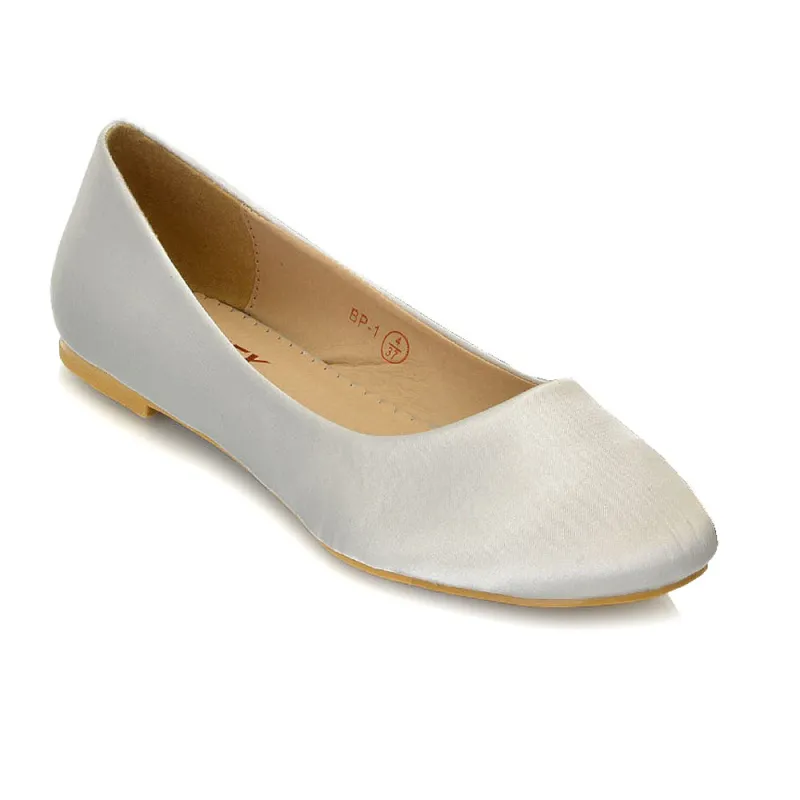 MALEFICENT FLAT BLOCK HIGH HEELED SLIP ON BALLERINA PUMP SHOES IN SILVER SATIN sold by XYlondon