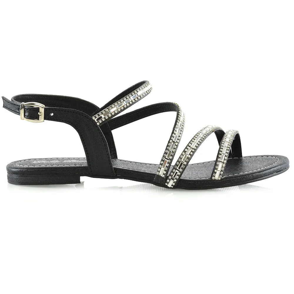 Mercedes Flat Diamante Sandals With Buckle Ankle Strap in Black sold by XYlondon product image thumbnail 2