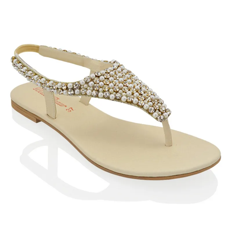 LAUREN DIAMANTE EMBELLISHED TOE POST STRAPPY SLINGBACK SPARKLY FLAT SUMMER SANDALS IN NUDE sold by XYlondon