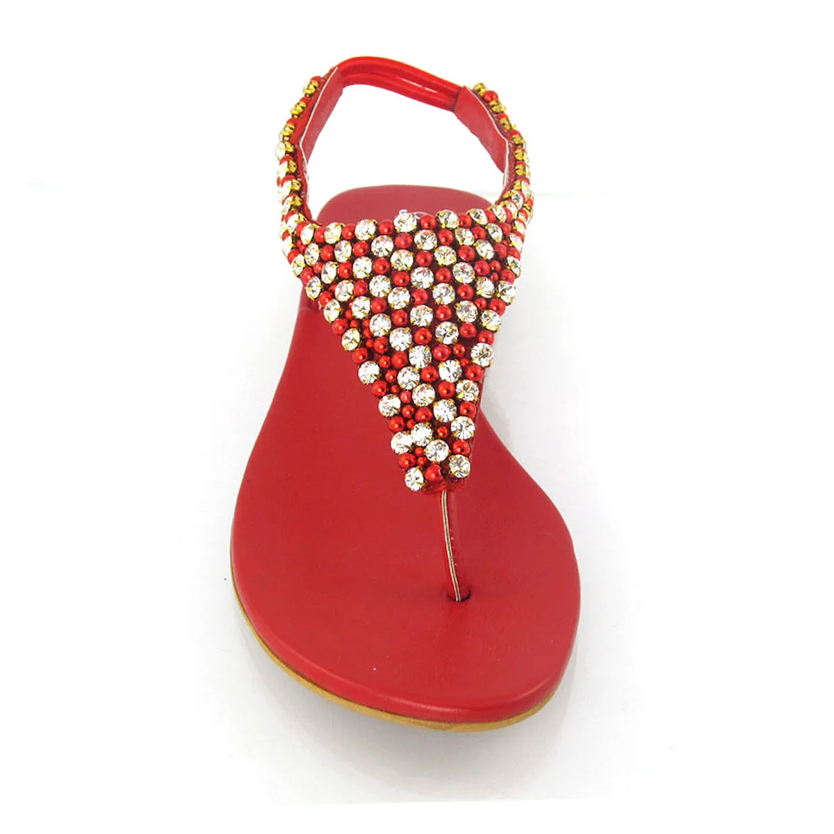 LAUREN DIAMANTE EMBELLISHED TOE POST STRAPPY SLINGBACK SPARKLY FLAT SUMMER SANDALS IN RED sold by XYlondon product image thumbnail 4