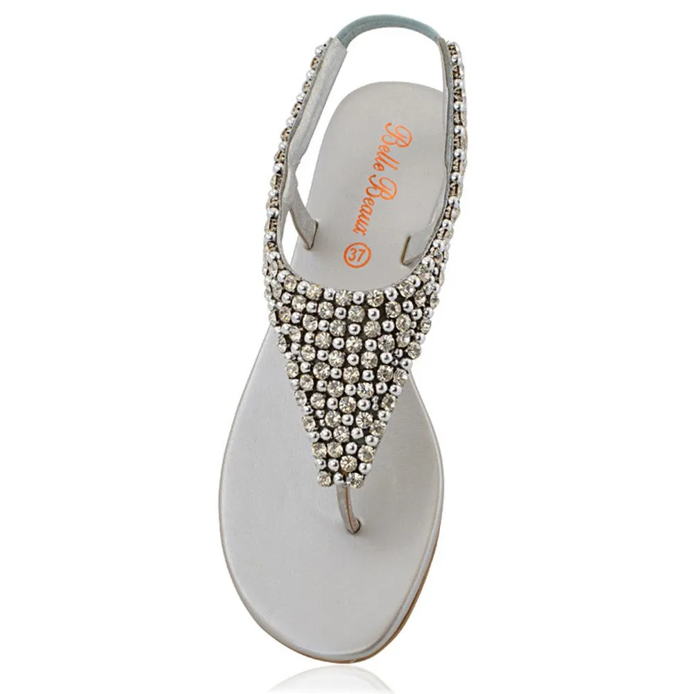 Lauren Diamante Embellished Toe Post Slingback Strap Sparkly Flat Summer Sandals in Silver sold by XYlondon product image thumbnail 3