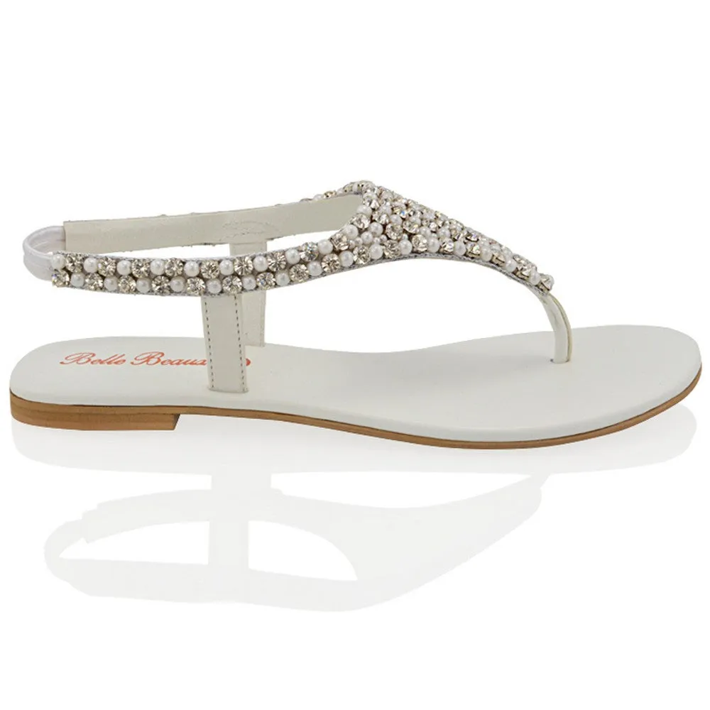 Lauren Diamante Embellished Toe Post Slingback Strap Sparkly Flat Summer Sandals in White sold by XYlondon product image thumbnail 5