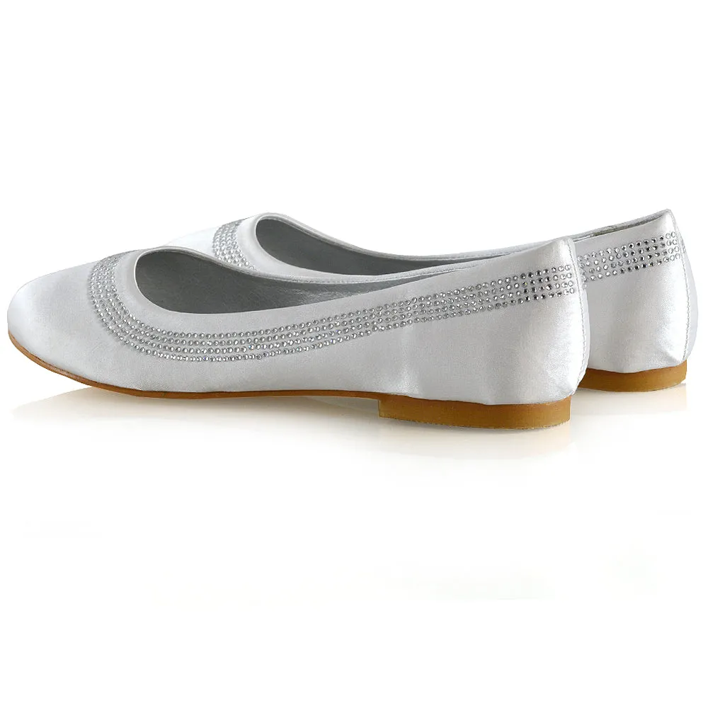 GEORGIE POINTED TOE SLIP ON FLAT DIAMANTE BALLET BALLERINA PUMP SHOES IN WHITE SATIN sold by XYlondon product image thumbnail 5