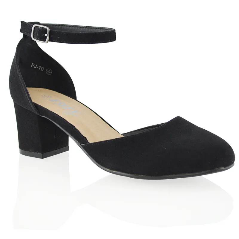 Billie May Womens Chunky Strappy Mid Block Heels Fashion Court Shoes IN BLACK sold by XYlondon