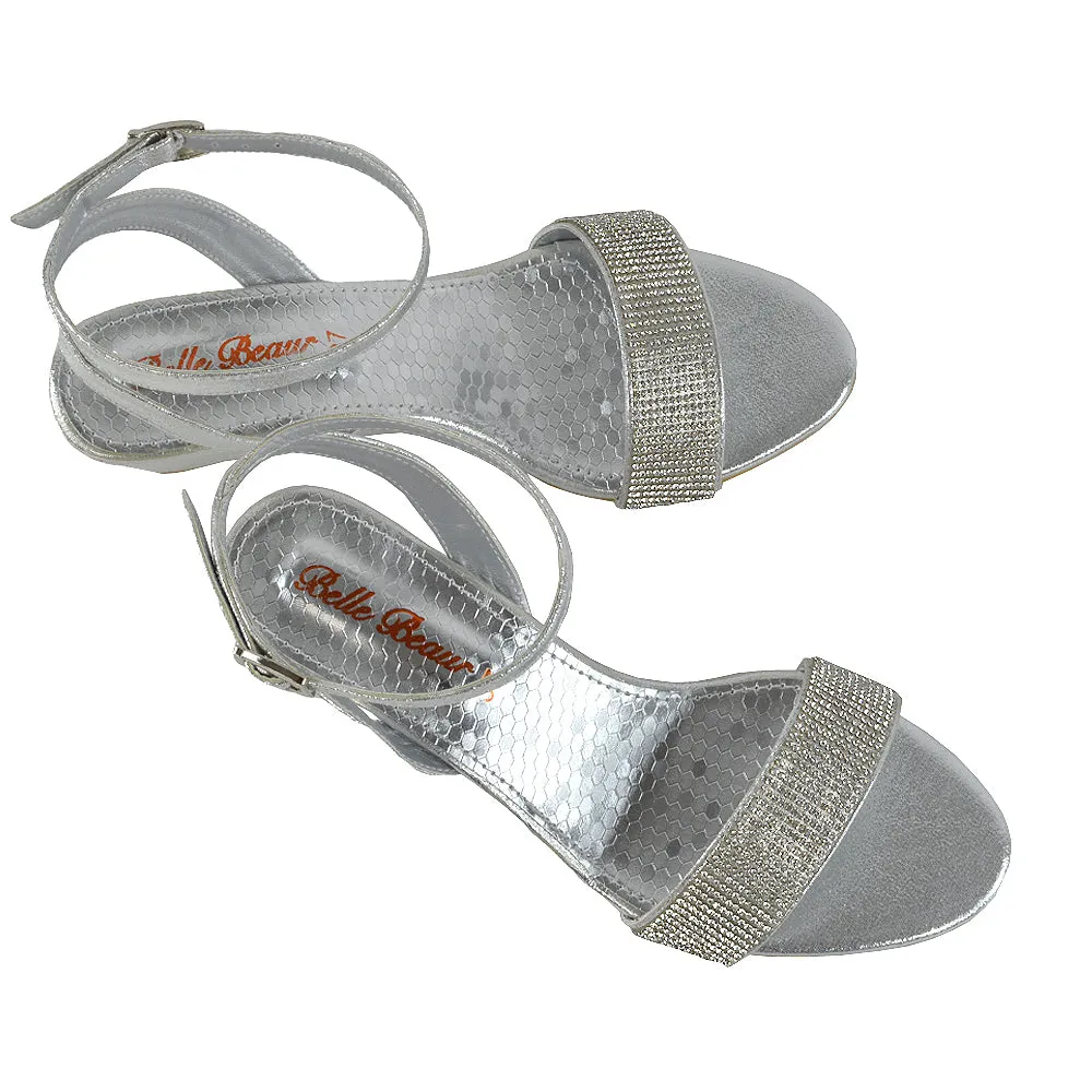 REAGAN DIAMANTE SPARKLY FRONT STRAP BUCKLE DETAIL SANDAL WEDGE LOW HEELS IN SILVER sold by XYlondon product image thumbnail 4