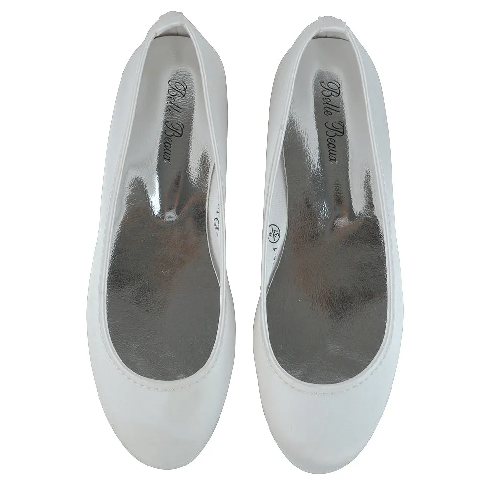 KARA FLAT BRIDAL SHOES LOW BLOCK HIGH HEELED WEDDING BALLERINA PUMPS IN WHITE SATIN sold by XYlondon product image thumbnail 4