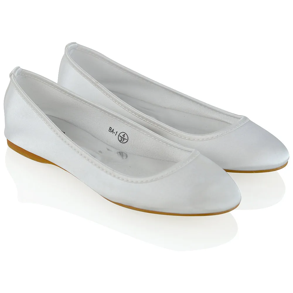KARA FLAT BRIDAL SHOES LOW BLOCK HIGH HEELED WEDDING BALLERINA PUMPS IN WHITE SATIN sold by XYlondon product image thumbnail 3