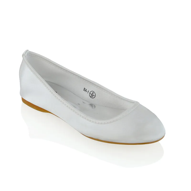 KARA FLAT BRIDAL SHOES LOW BLOCK HIGH HEELED WEDDING BALLERINA PUMPS IN WHITE SATIN sold by XYlondon