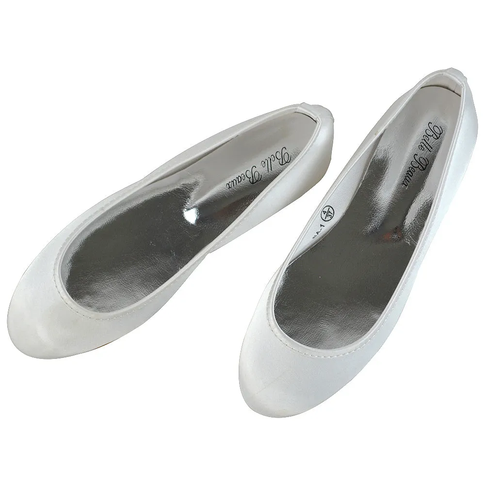 KARA FLAT BRIDAL SHOES LOW BLOCK HIGH HEELED WEDDING BALLERINA PUMPS IN WHITE SATIN sold by XYlondon product image thumbnail 5