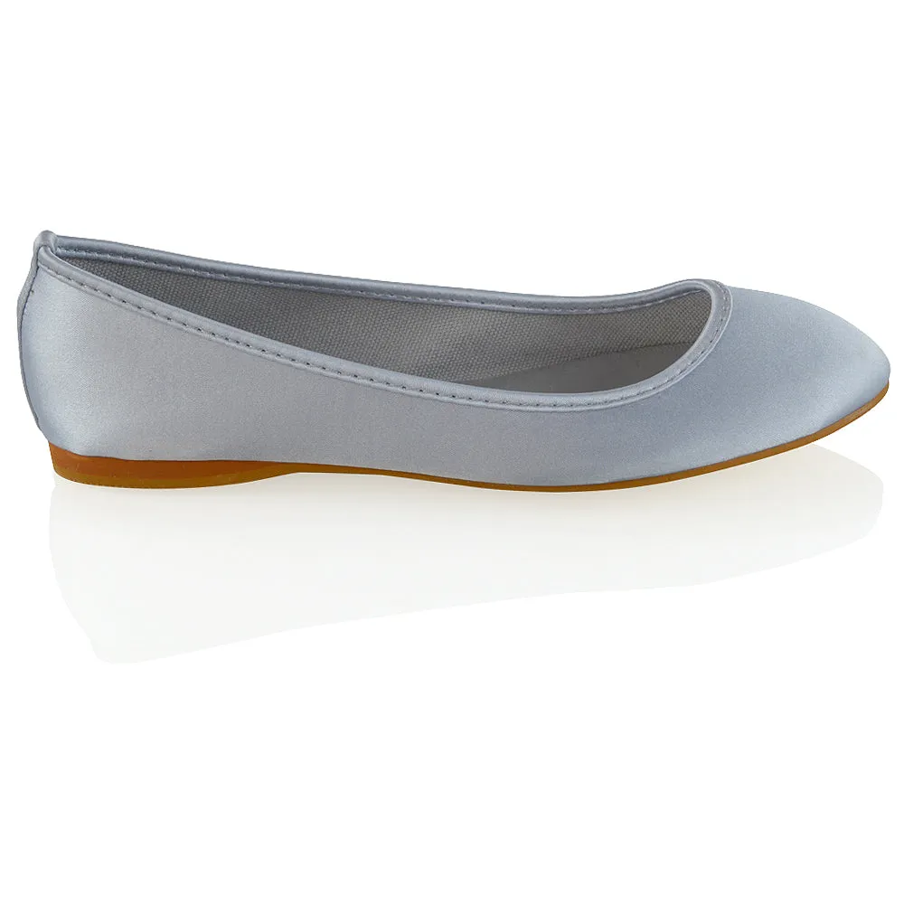 KARA FLAT BRIDAL SHOES LOW BLOCK HIGH HEELED WEDDING BALLERINA PUMPS IN SILVER SATIN sold by XYlondon product image thumbnail 2