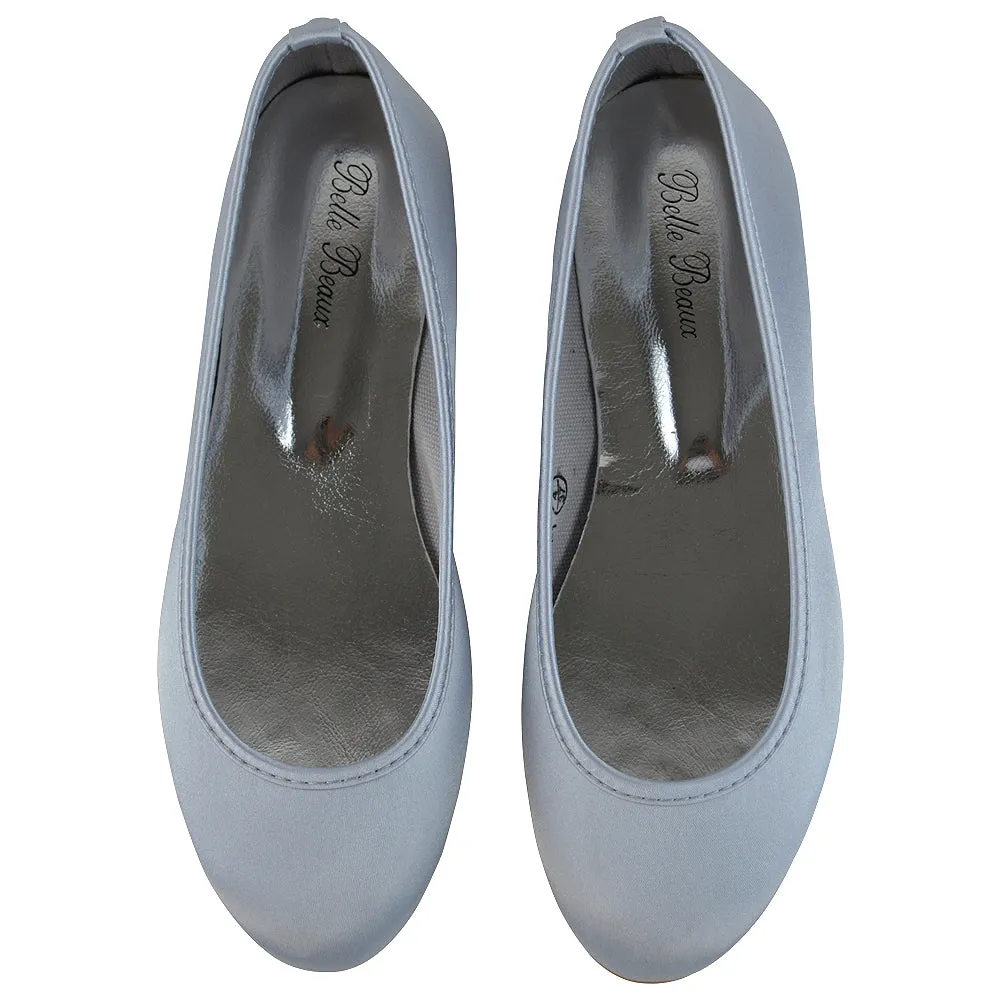 KARA FLAT BRIDAL SHOES LOW BLOCK HIGH HEELED WEDDING BALLERINA PUMPS IN SILVER SATIN sold by XYlondon product image thumbnail 4