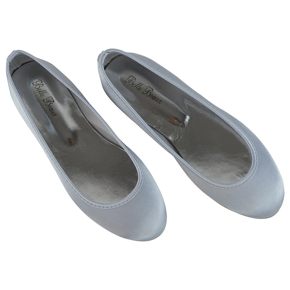 KARA FLAT BRIDAL SHOES LOW BLOCK HIGH HEELED WEDDING BALLERINA PUMPS IN SILVER SATIN sold by XYlondon product image thumbnail 5