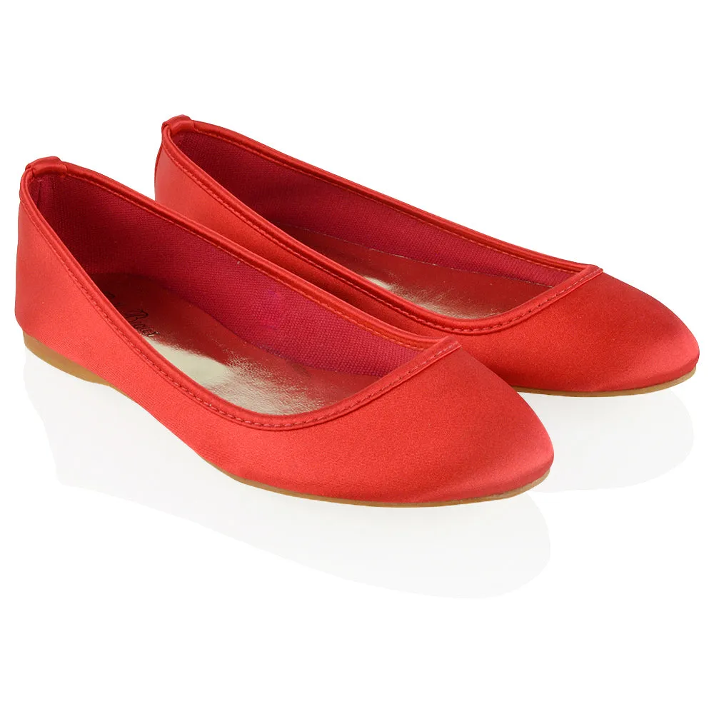 KARA FLAT BRIDAL SHOES LOW BLOCK HIGH HEELED WEDDING BALLERINA PUMPS IN RED SATIN sold by XYlondon product image thumbnail 3