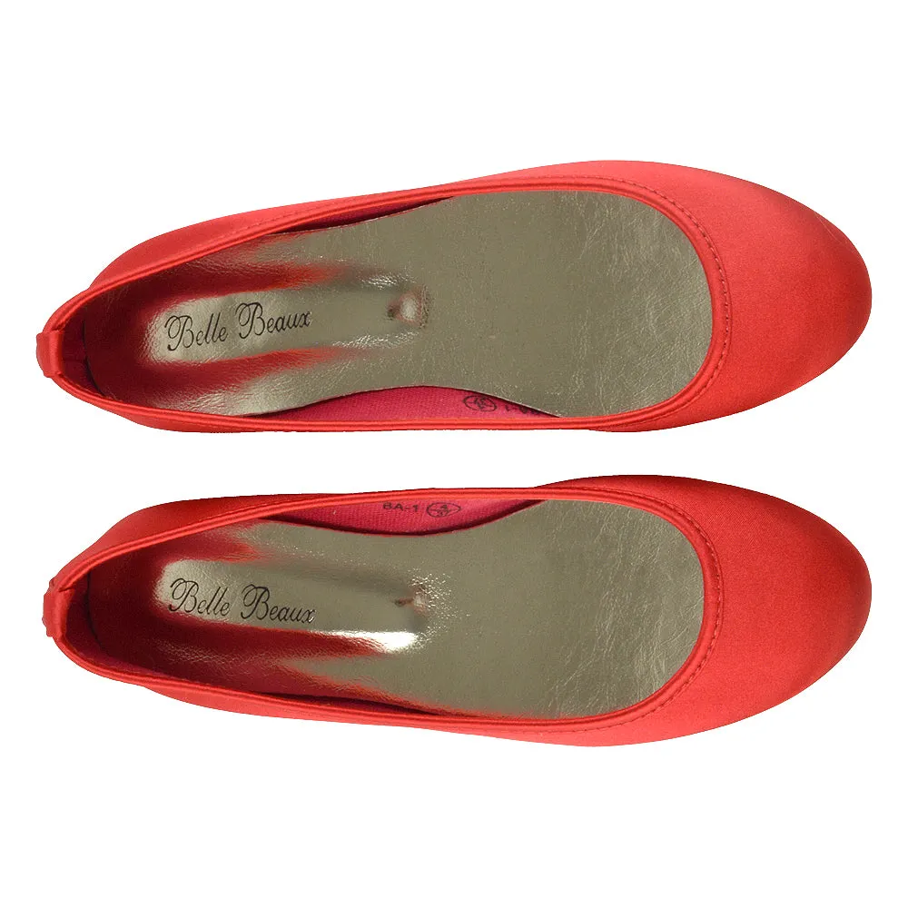 KARA FLAT BRIDAL SHOES LOW BLOCK HIGH HEELED WEDDING BALLERINA PUMPS IN RED SATIN sold by XYlondon product image thumbnail 5