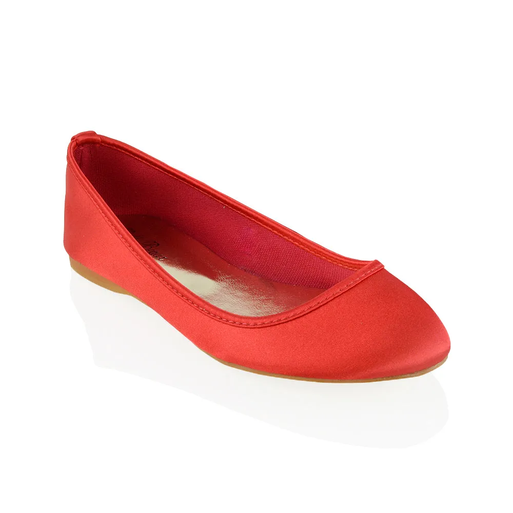 KARA FLAT BRIDAL SHOES LOW BLOCK HIGH HEELED WEDDING BALLERINA PUMPS IN RED SATIN sold by XYlondon
