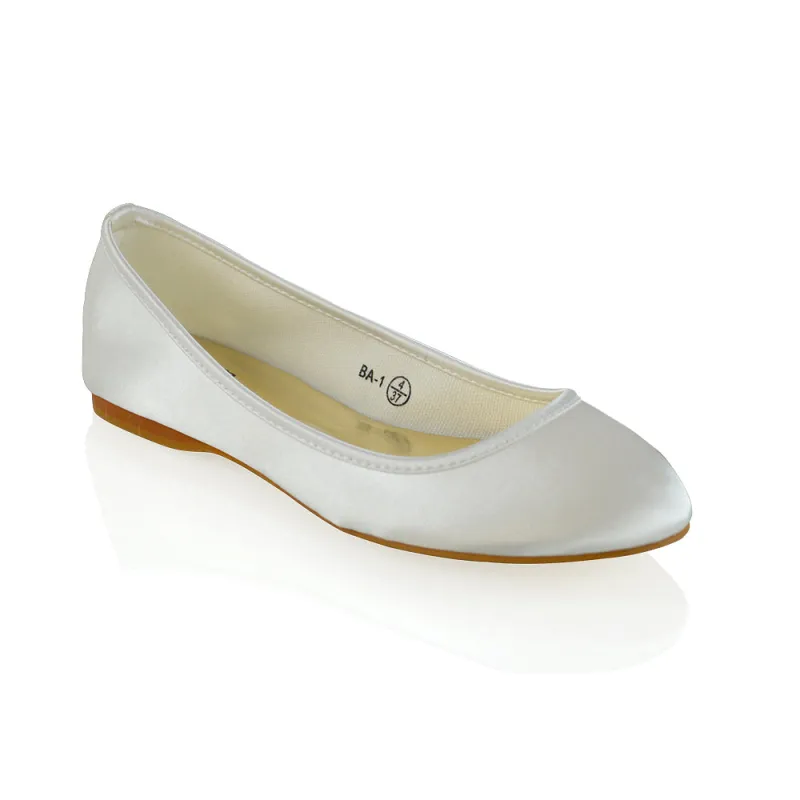 KARA FLAT BRIDAL SHOES LOW BLOCK HIGH HEELED WEDDING BALLERINA PUMPS IN IVORY SATIN sold by XYlondon