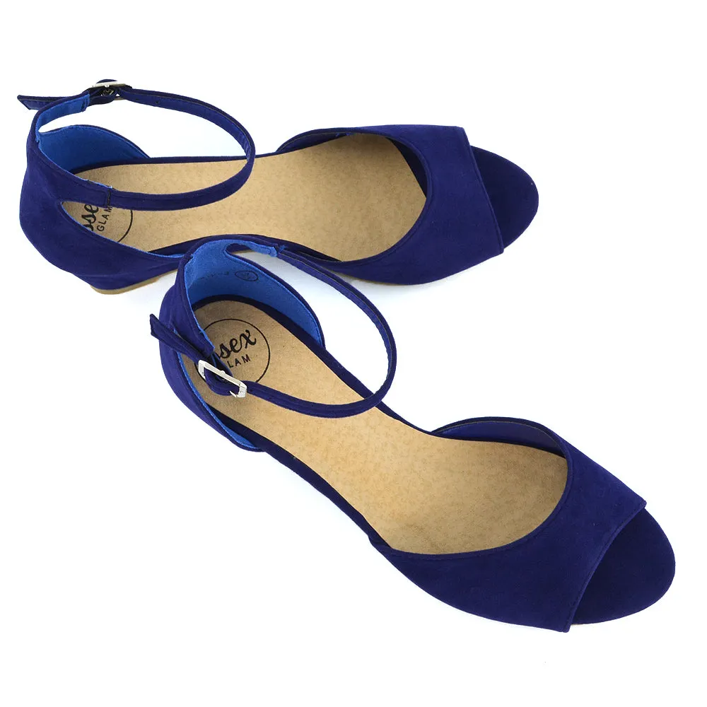 LOTTIE Mid Sandal Wedge Heels Bridal Shoes with Buckle Up Ankle Strap in Navy sold by XYlondon product image thumbnail 5