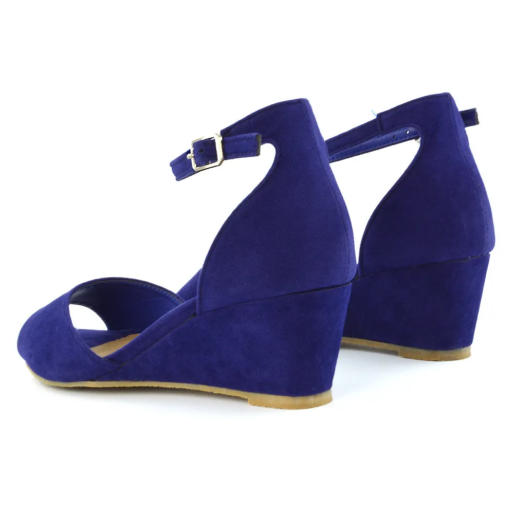 LOTTIE Mid Sandal Wedge Heels Bridal Shoes with Buckle Up Ankle Strap in Navy sold by XYlondon product image thumbnail 4