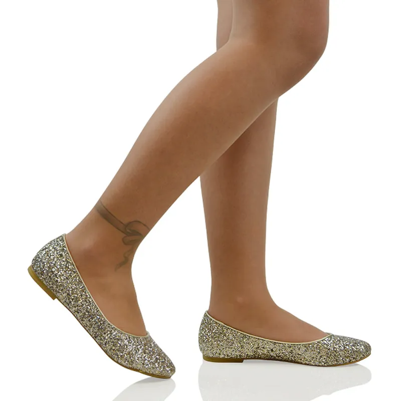 MALEFICENT FLAT BLOCK HIGH HEELED SLIP ON BALLERINA PUMP SHOES IN MULTI GLITTER made by XYlondon