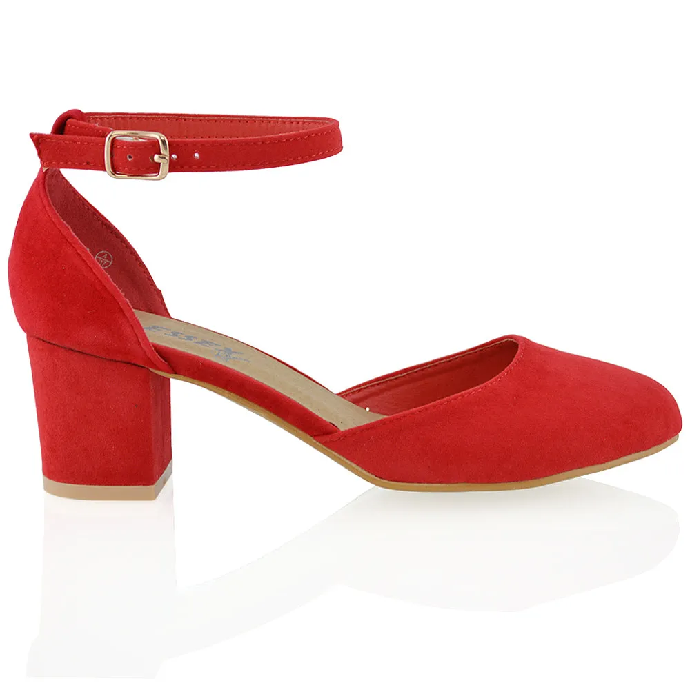 Billie May Womens Chunky Strappy Mid Block Heels Fashion Court Shoes IN RED sold by XYlondon product image thumbnail 2