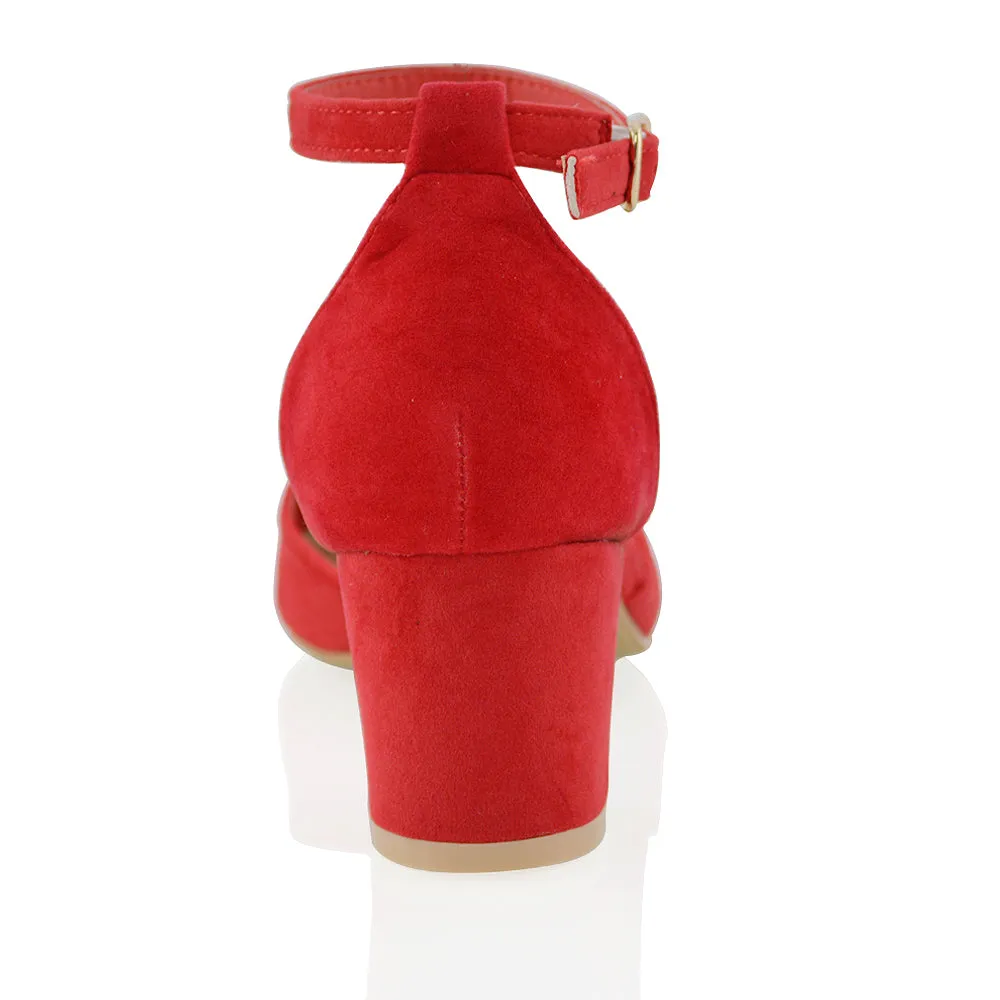 Billie May Womens Chunky Strappy Mid Block Heels Fashion Court Shoes IN RED sold by XYlondon product image thumbnail 3