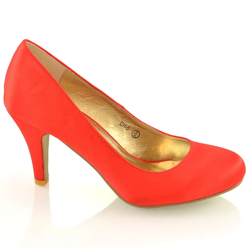 ELISABETH MID STILETTO HIGH WEDDING HEELS SLIP ON BRIDAL COURT SHOES IN RED SATIN made by XYlondon