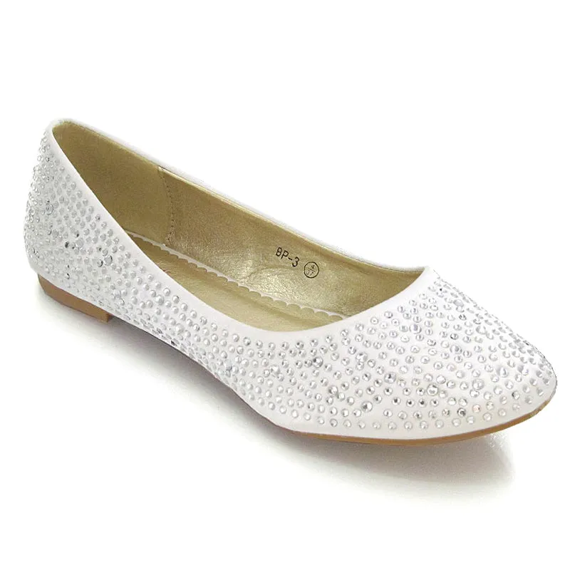 CINDERELLA SPARKLY CRYSTAL DIAMANTE FLAT PUMPS BRIDAL BALLERINA SHOES IN WHITE SATIN sold by XYlondon