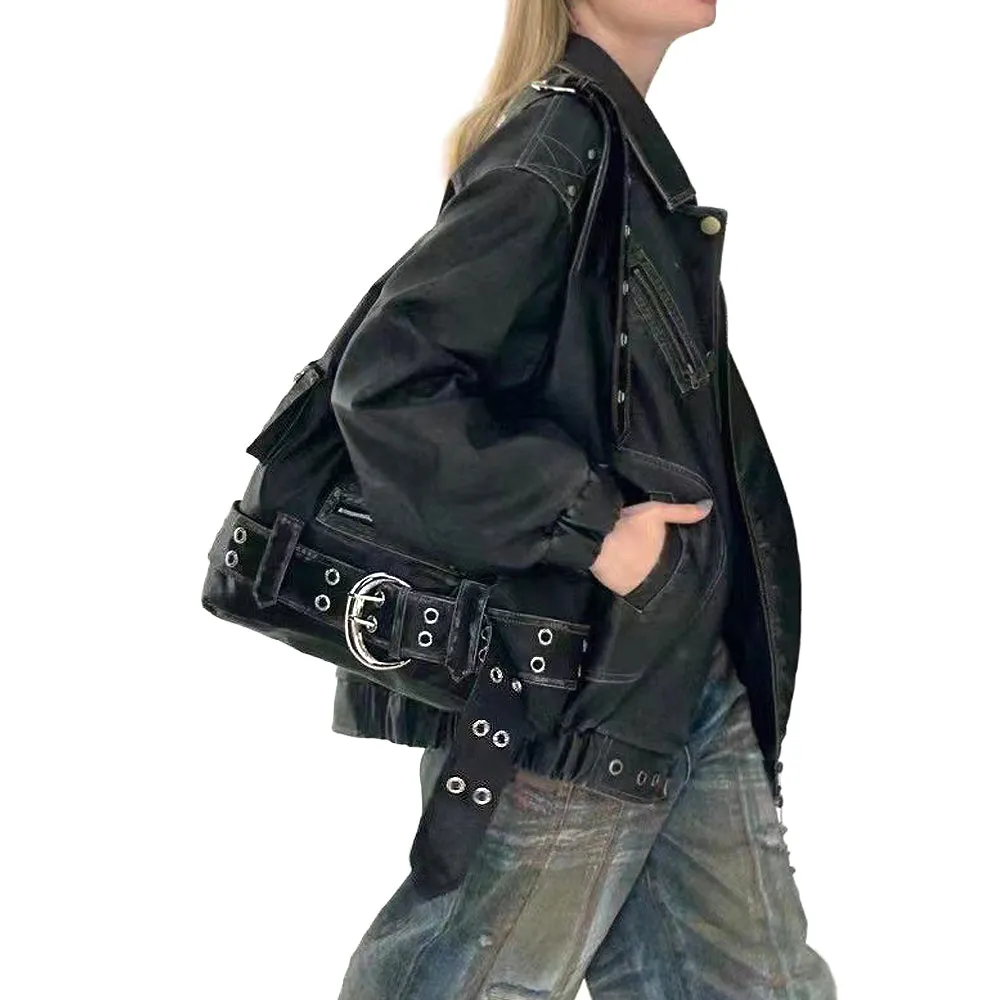Sammi Belt Buckle Detail Shoulder Zip Up Faux Leather Bag In Black sold by XYlondon product image thumbnail 4