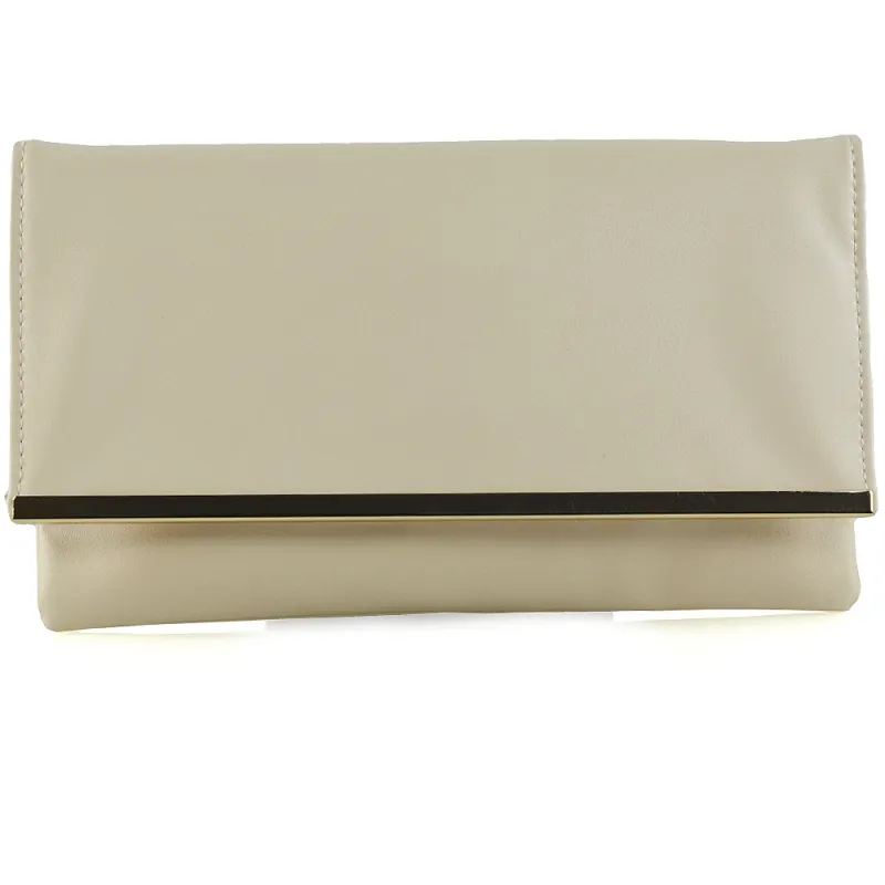 BILLIE CHAIN STRAP MAGNETIC SNAP CLOSURE CLUTCH BAG IN BEIGE SYNTHETIC LEATHER sold by XYlondon