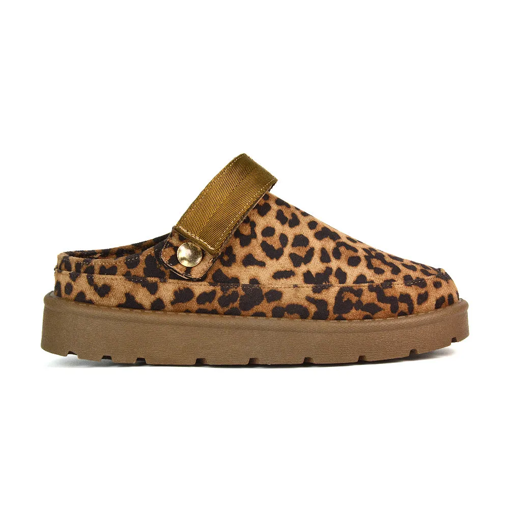 Sienna Closed Toe Clogs Strap Slingback Faux Fur Lined Comfy Slippers in Cheetah sold by XYlondon product image thumbnail 4