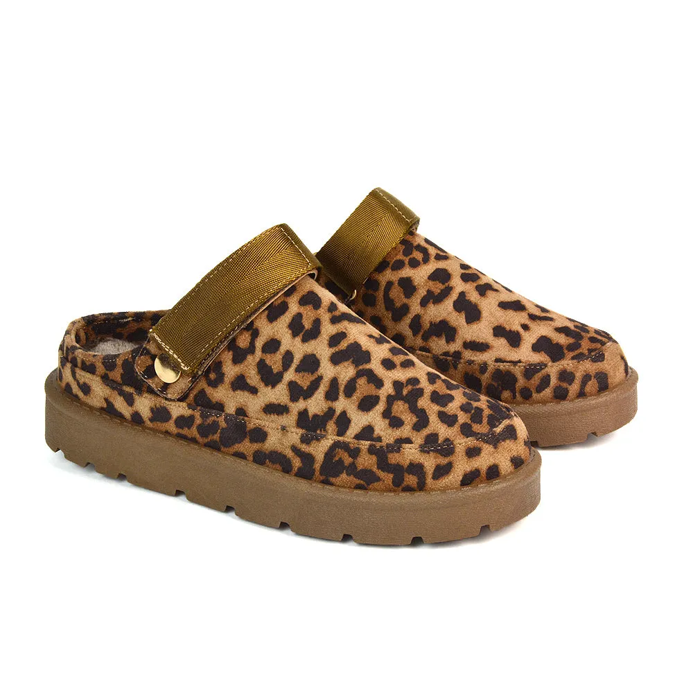 Sienna Closed Toe Clogs Strap Slingback Faux Fur Lined Comfy Slippers in Cheetah sold by XYlondon