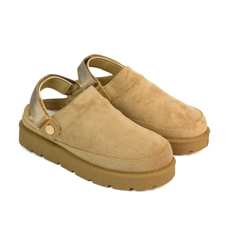 Sienna Closed Toe Clogs Strap Slingback Faux Fur Lined Comfy Slippers in Sand made by XYlondon