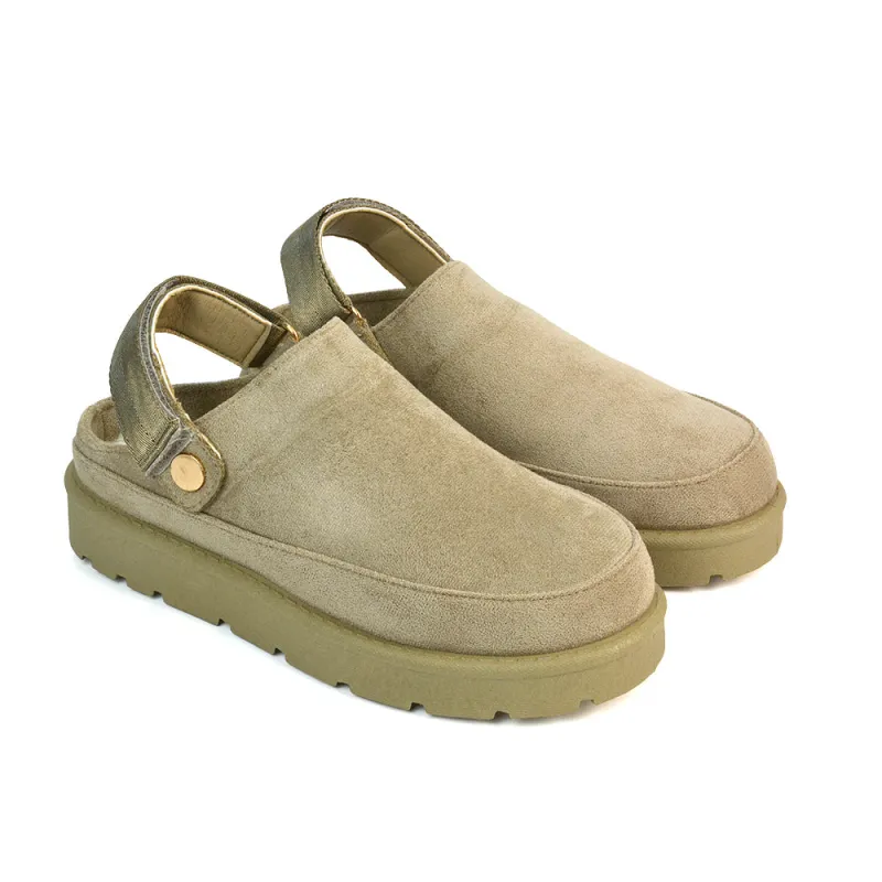 Sienna Closed Toe Clogs Strap Slingback Faux Fur Lined Comfy Slippers in Mushroom made by XYlondon