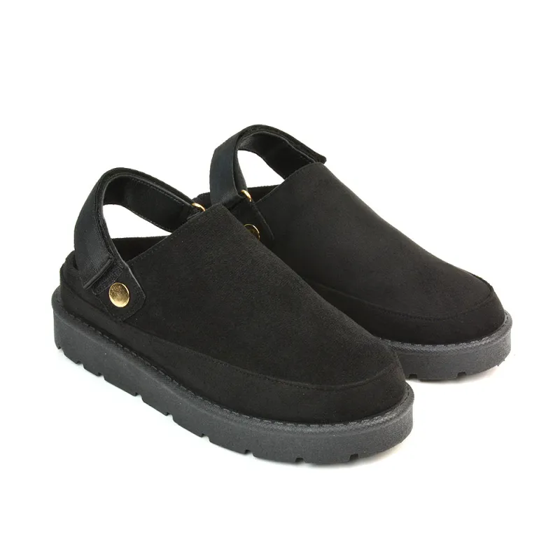 Sienna Closed Toe Clogs Strap Slingback Faux Fur Lined Comfy Slippers in Black sold by XYlondon