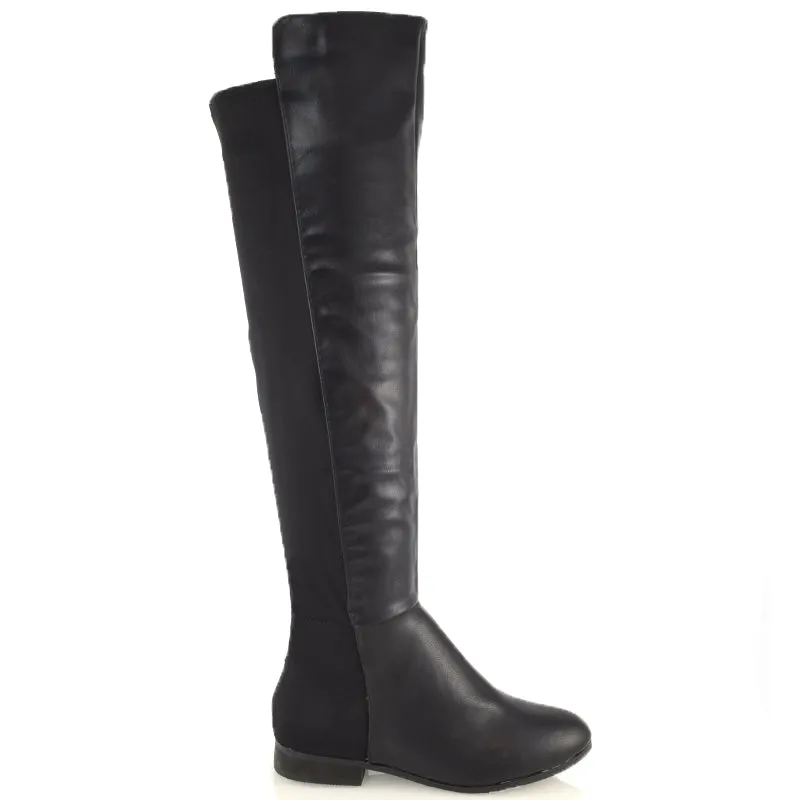LEGS-ELEVEN FLAT ELASTICATED BACK PANELS OVER THE KNEE BOOTS IN BLACK PU sold by XYlondon product image thumbnail 2