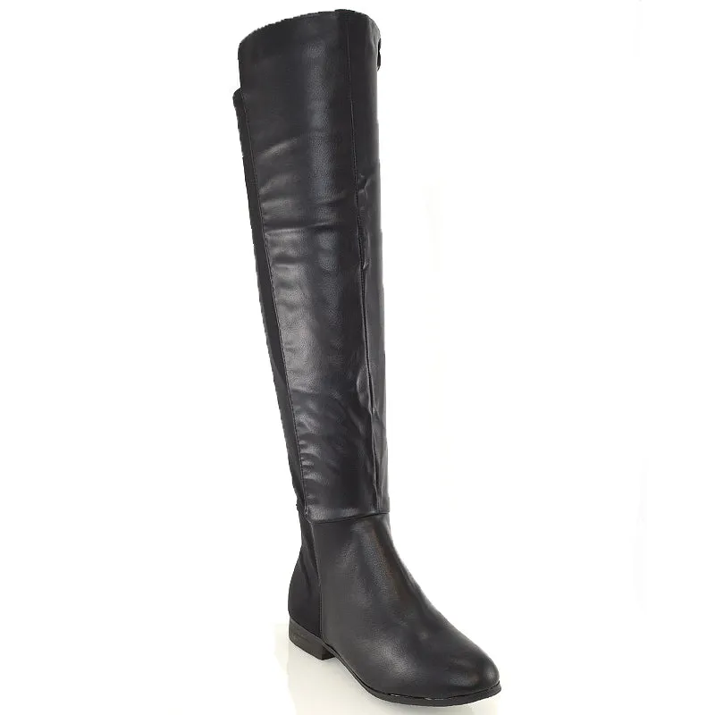 LEGS-ELEVEN FLAT ELASTICATED BACK PANELS OVER THE KNEE BOOTS IN BLACK PU sold by XYlondon product image thumbnail 5